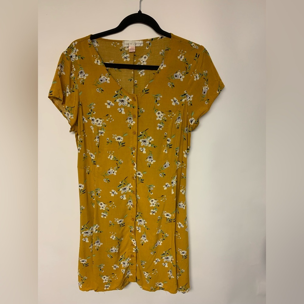 Band of Gypsies Dress SZ XL Mini Vintage Bohemian Yellow Floral Cottagecore